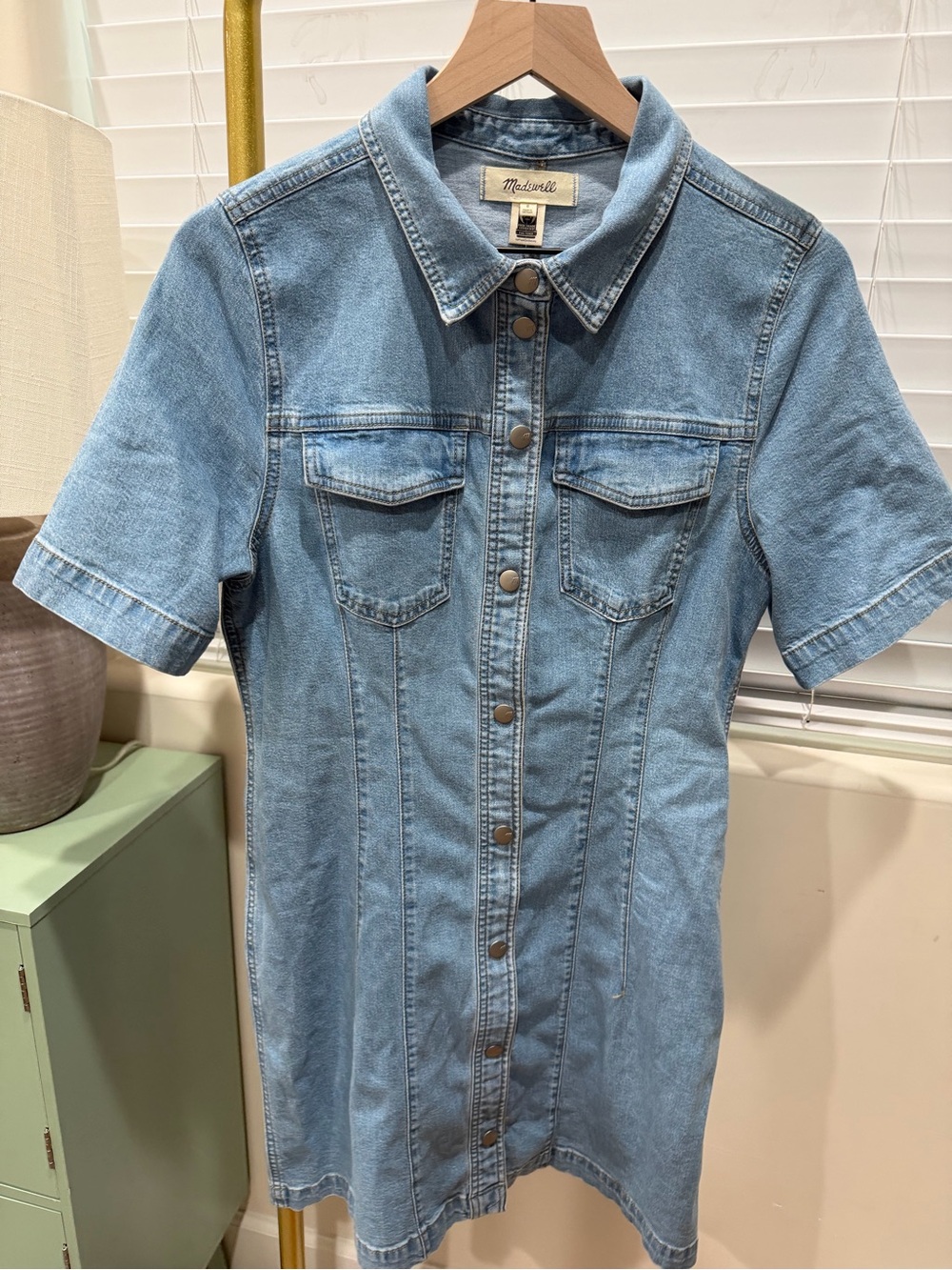 Madewell Light Blue Denim Button-Front Short Sleeve Dress